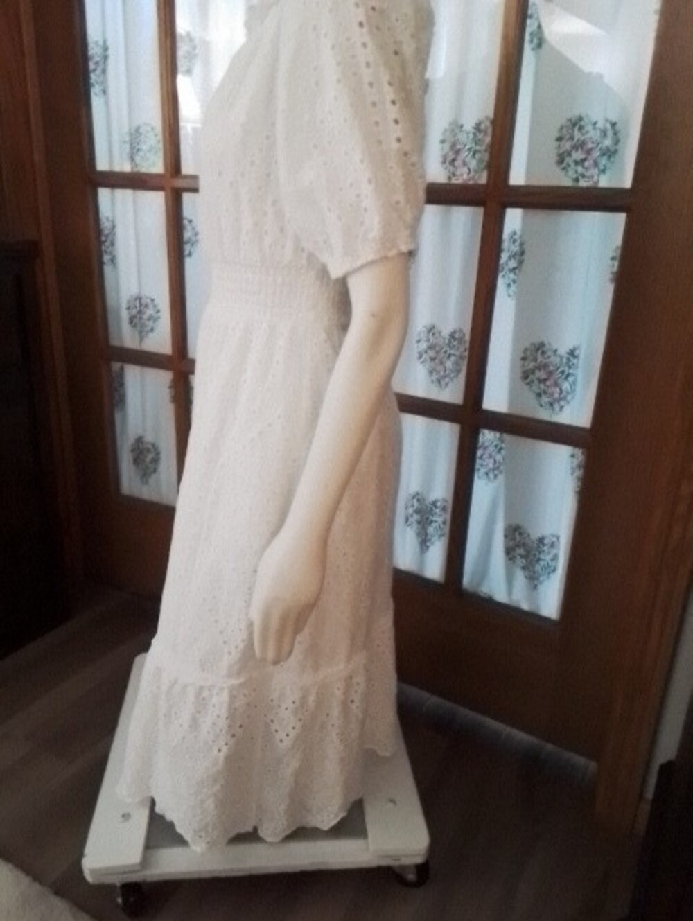 Betsey Johnson White Eyelet Smocked Midi Dress, Fully Lined, Size M, 100% Cotton